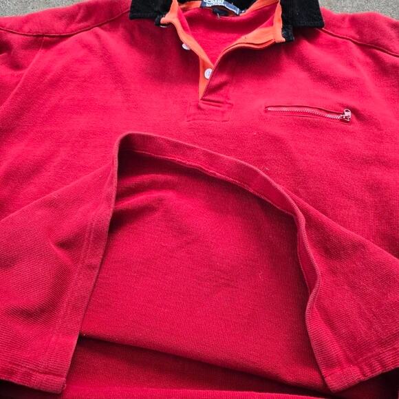 Vtg 90s POLO RALPH LAUREN Plain Cargo Pocket Double Face Polo Shirt Red XL - Picture 4 of 6